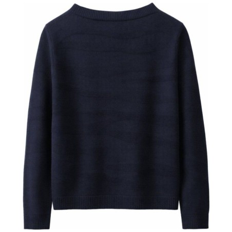Pull Col Rond Maille Structurée Bleu Marine | 100% Coton