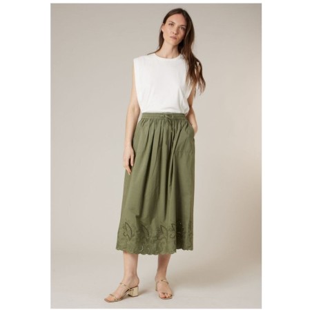 Jupe Midi Broderie Anglaise Vert Kaki — Fynch Hatton