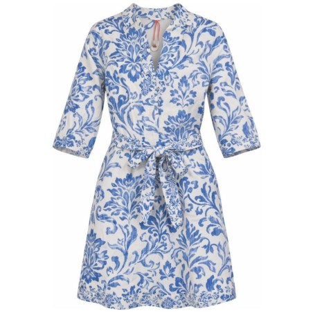 Robe Damassée Bleue K Design | Boutons & Ceinture