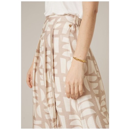 Jupe Midi ELIANDA Deeluxe – Imprimé Géométrique Beige