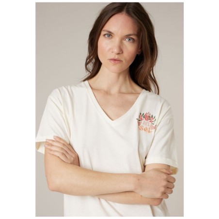 T-shirt Femme Coton SEA BARRIER Casa W - Col V Brodé