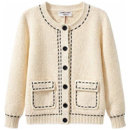 Cardigan Maille Écru Surpiqûres Contrastantes bleu marine