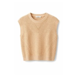 Pull Sans Manches Col Rond Femme Sable – Mise au Green