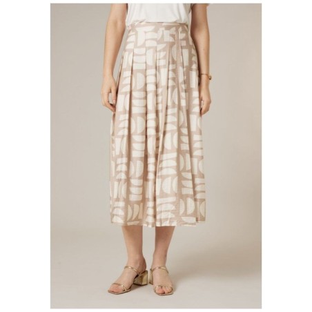 Jupe Midi ELIANDA Deeluxe – Imprimé Géométrique Beige