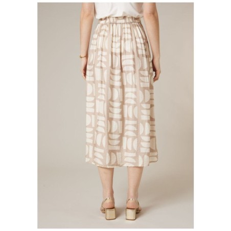 Jupe Midi ELIANDA Deeluxe – Imprimé Géométrique Beige