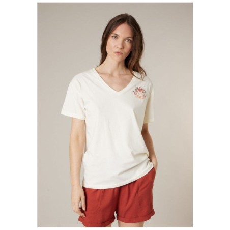 T-shirt Femme Coton SEA BARRIER Casa W - Col V Brodé