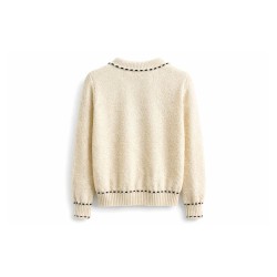 Cardigan Maille Écru Surpiqûres Contrastantes bleu marine 2